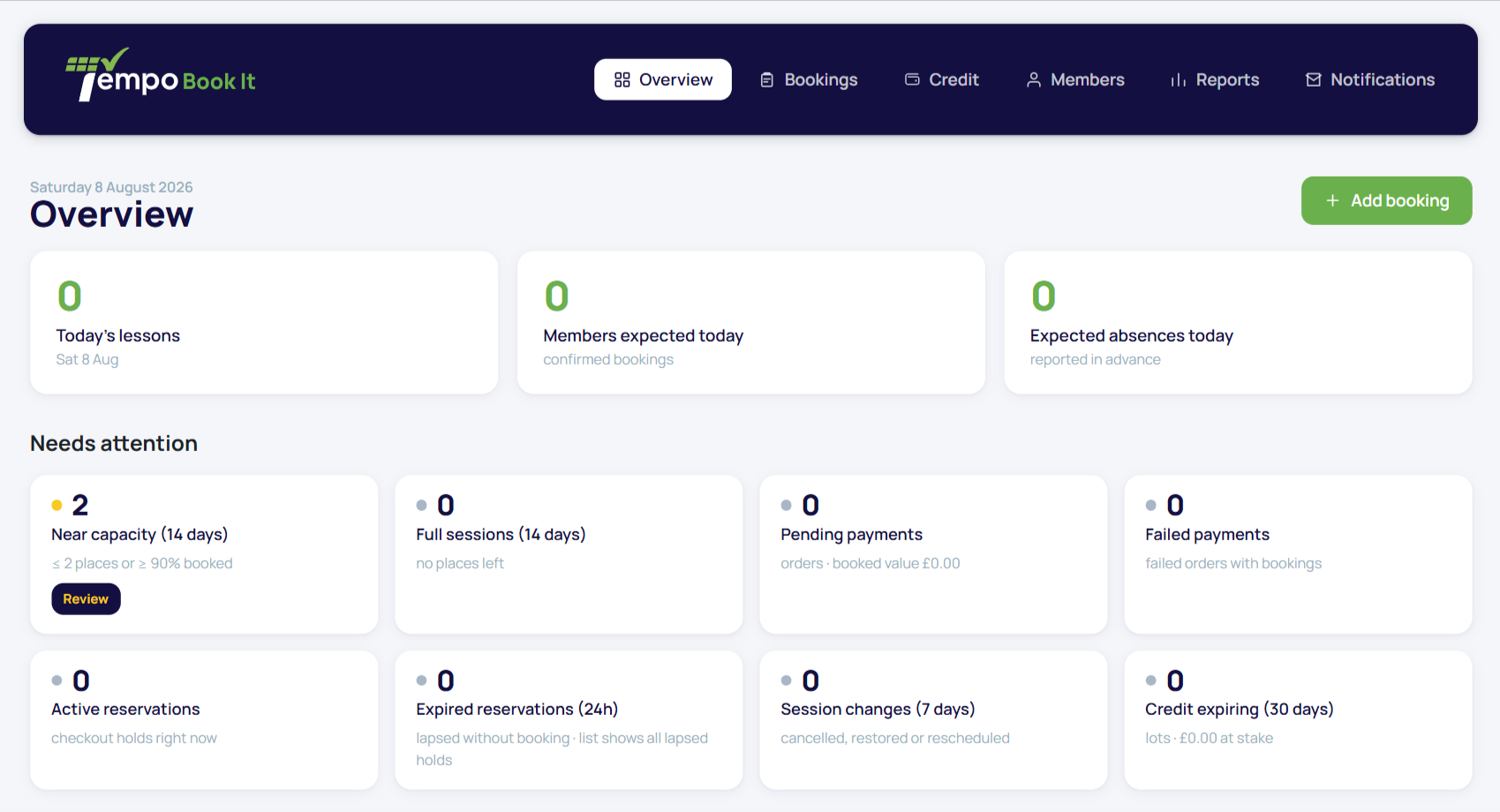 The dashboard tile grid with a few amber counts, the recent-activity panel, and System health below.