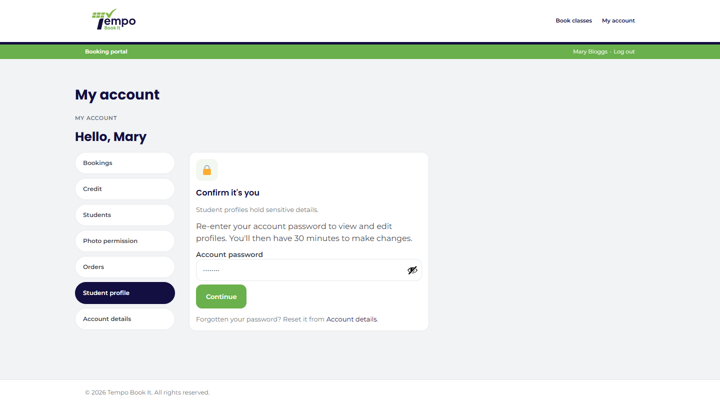 The Student profile tab with completeness bar.